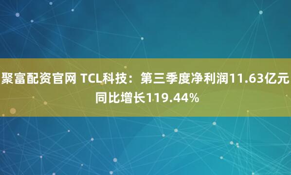 聚富配资官网 TCL科技：第三季度净利润11.63亿元 同比增长119.44%