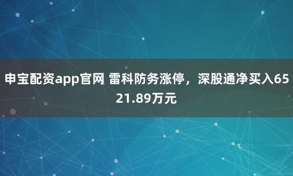 申宝配资app官网 雷科防务涨停，深股通净买入6521.89万元
